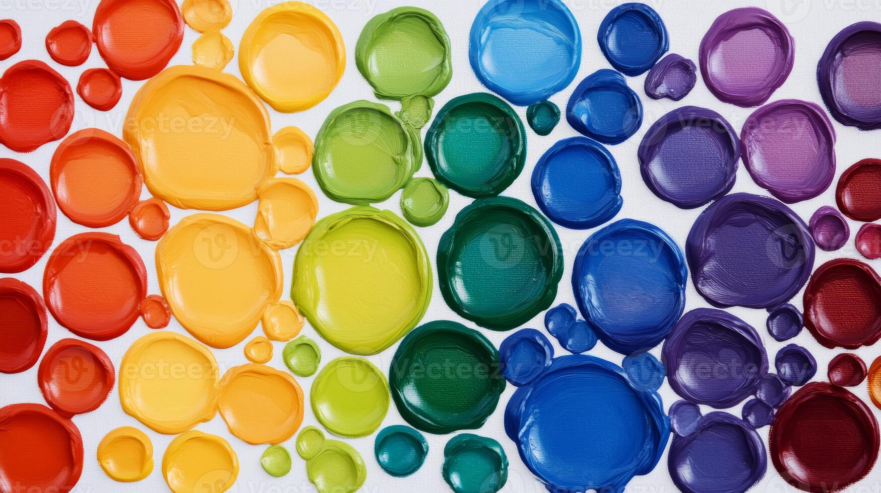 Playful paint bubbles in bright rainbow colors overlapping on a white canvas photo