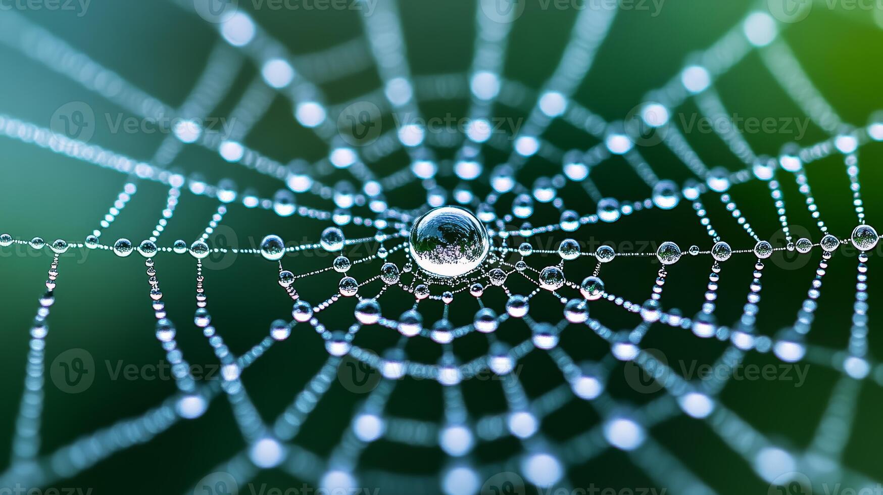 Magnified shot of morning dew on a spider web each droplet acting as a tiny lens photo
