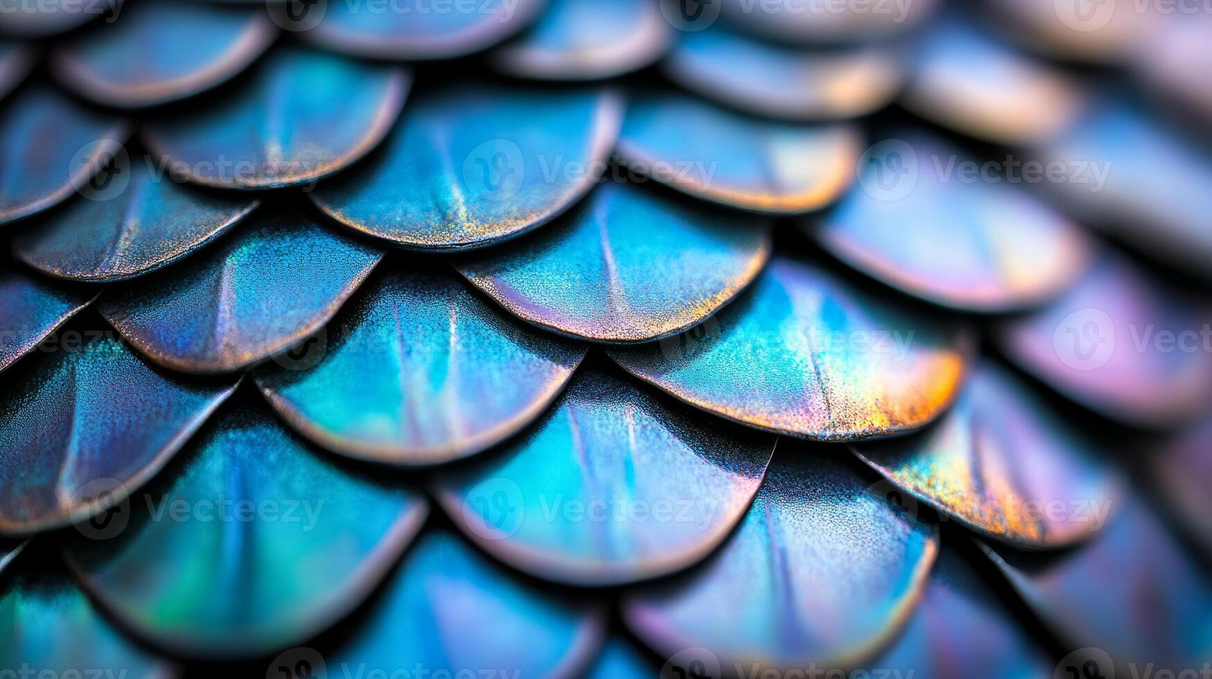 Macro texture of fish scales with iridescent hues of blue and silver photo