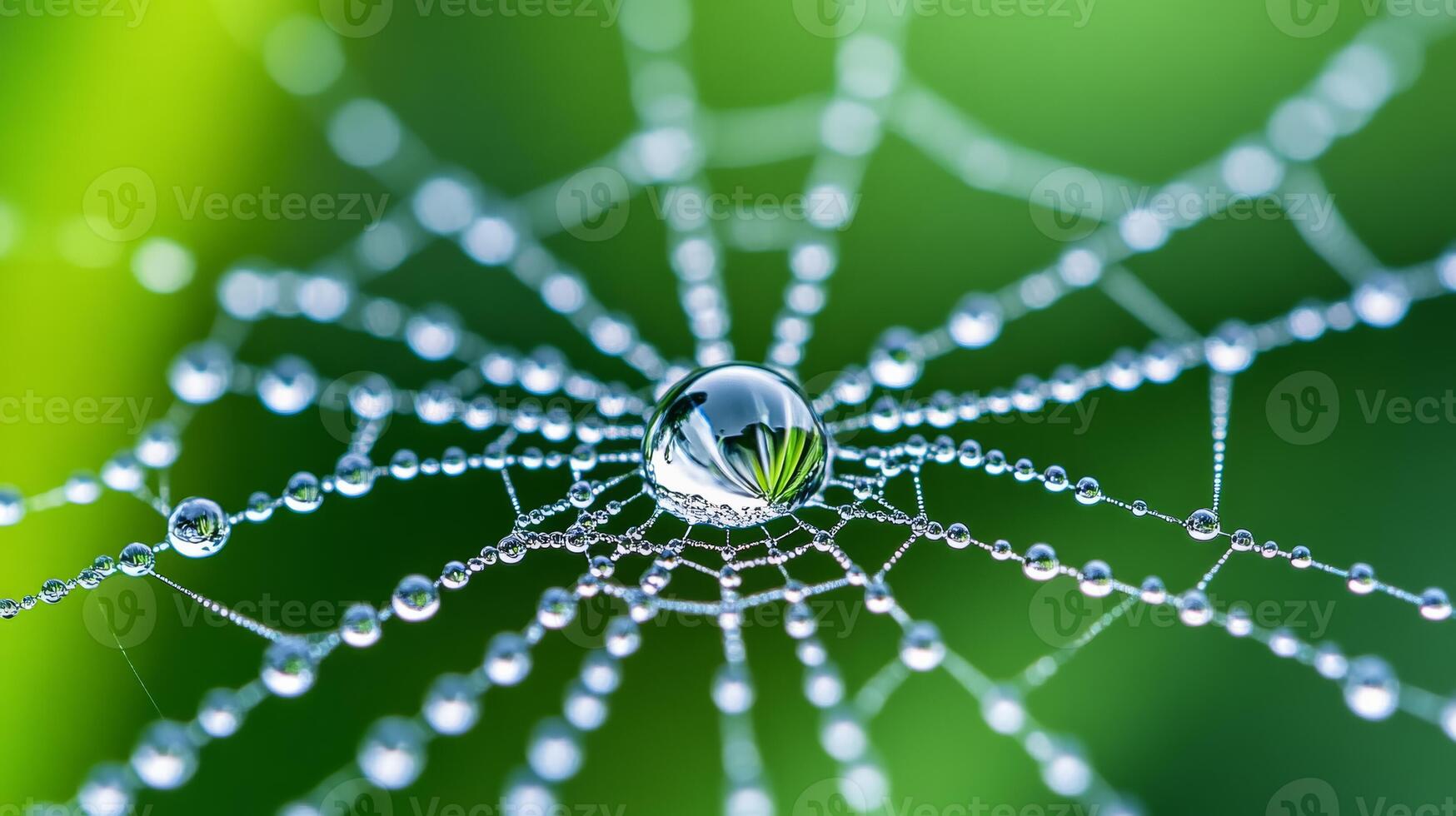 Macro image of raindrops on a spiders web glistening in the sunlight photo