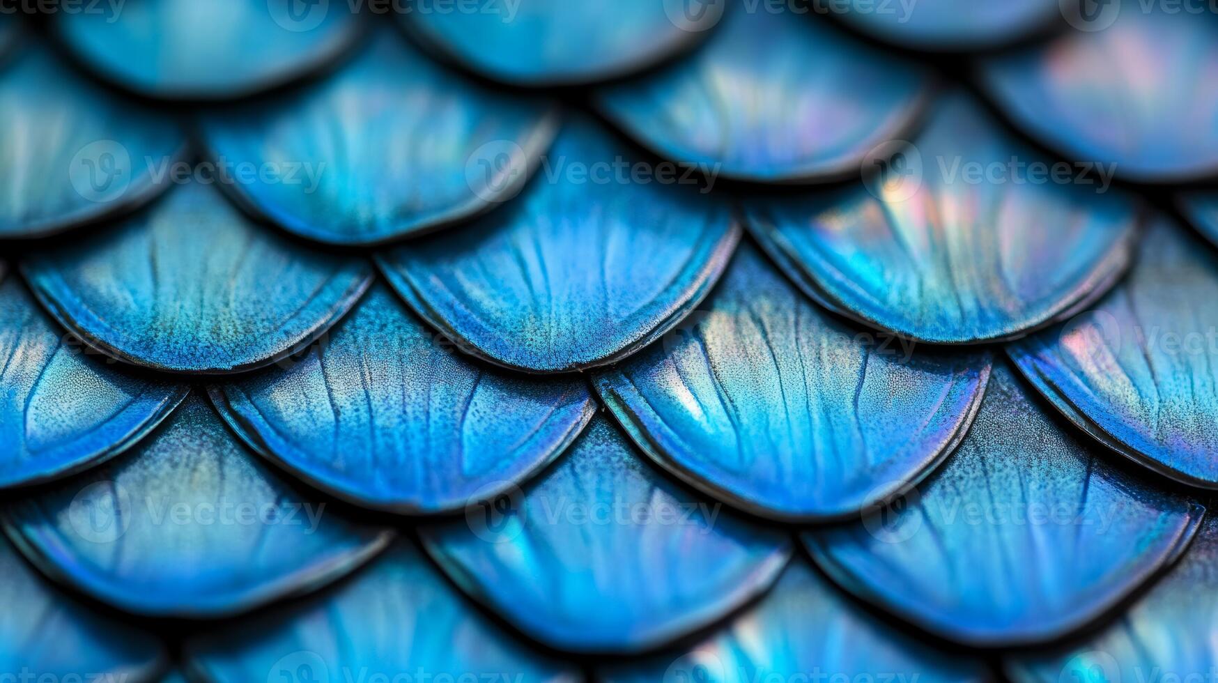 Macro texture of fish scales with iridescent hues of blue and silver photo