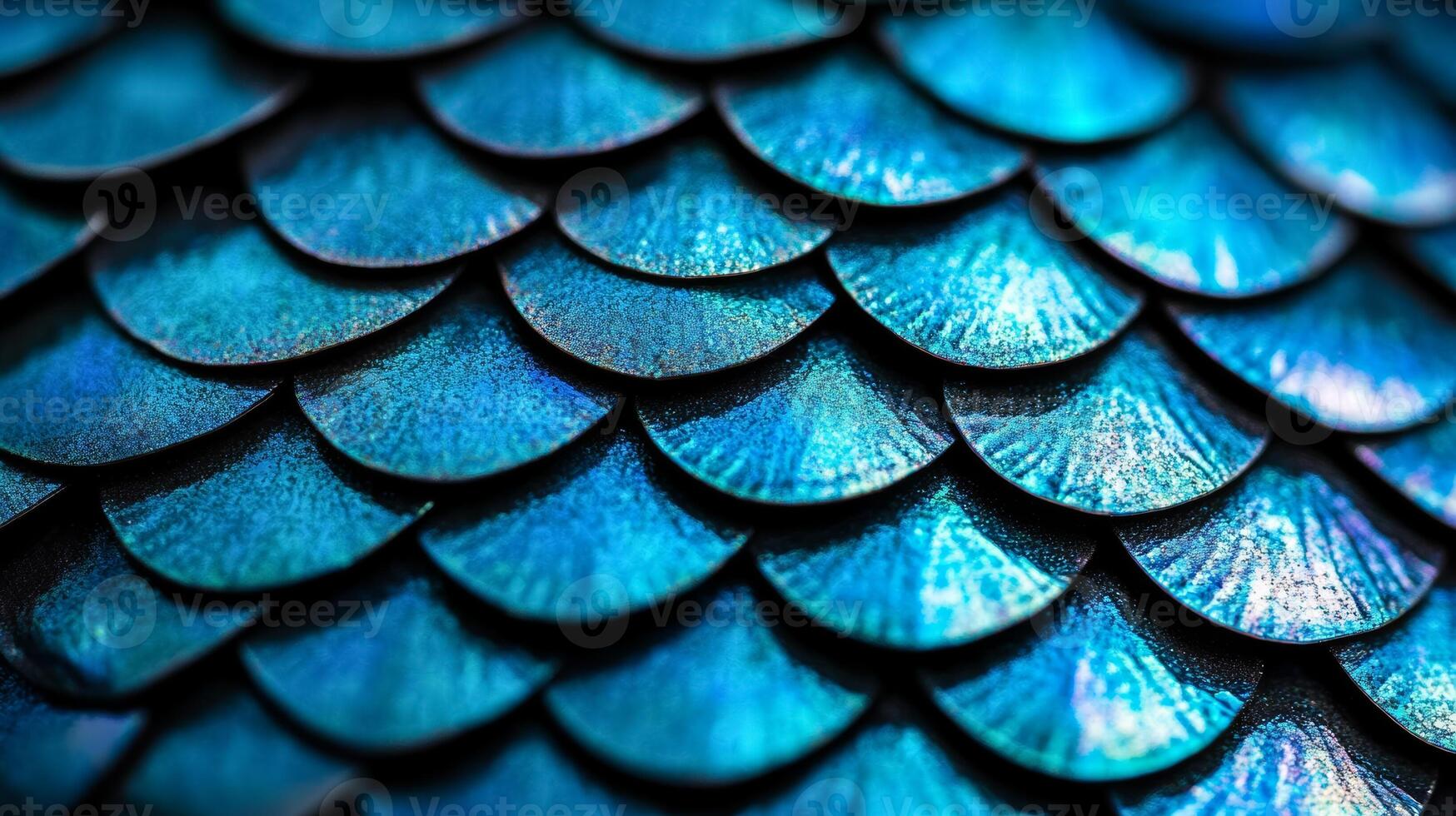 Macro texture of fish scales with iridescent hues of blue and silver photo