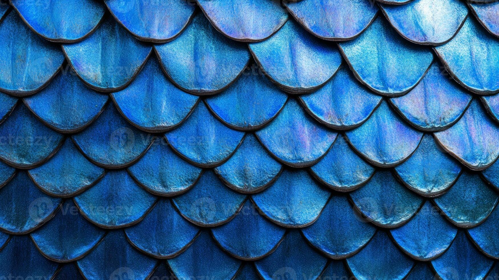 Macro texture of fish scales with iridescent hues of blue and silver photo