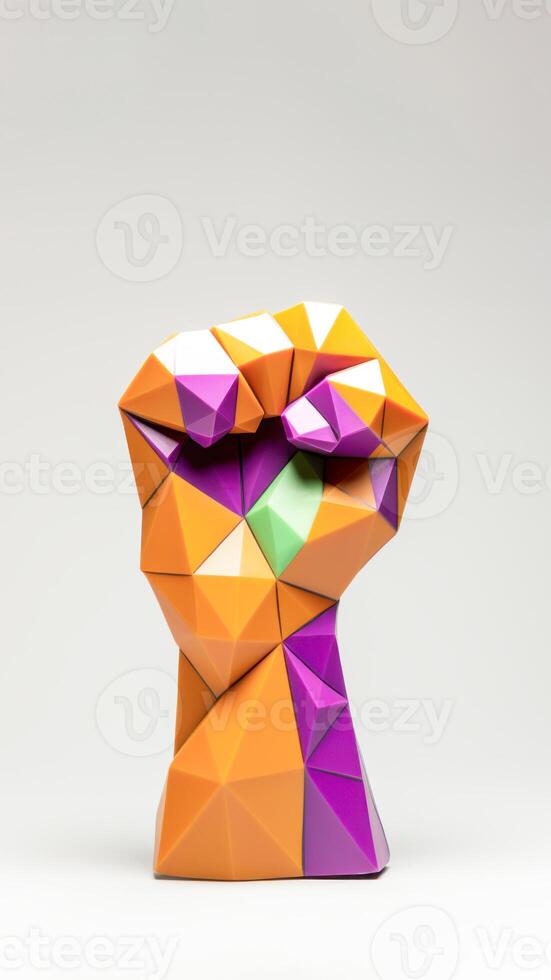 Geometric raised fist on neutral light background photo