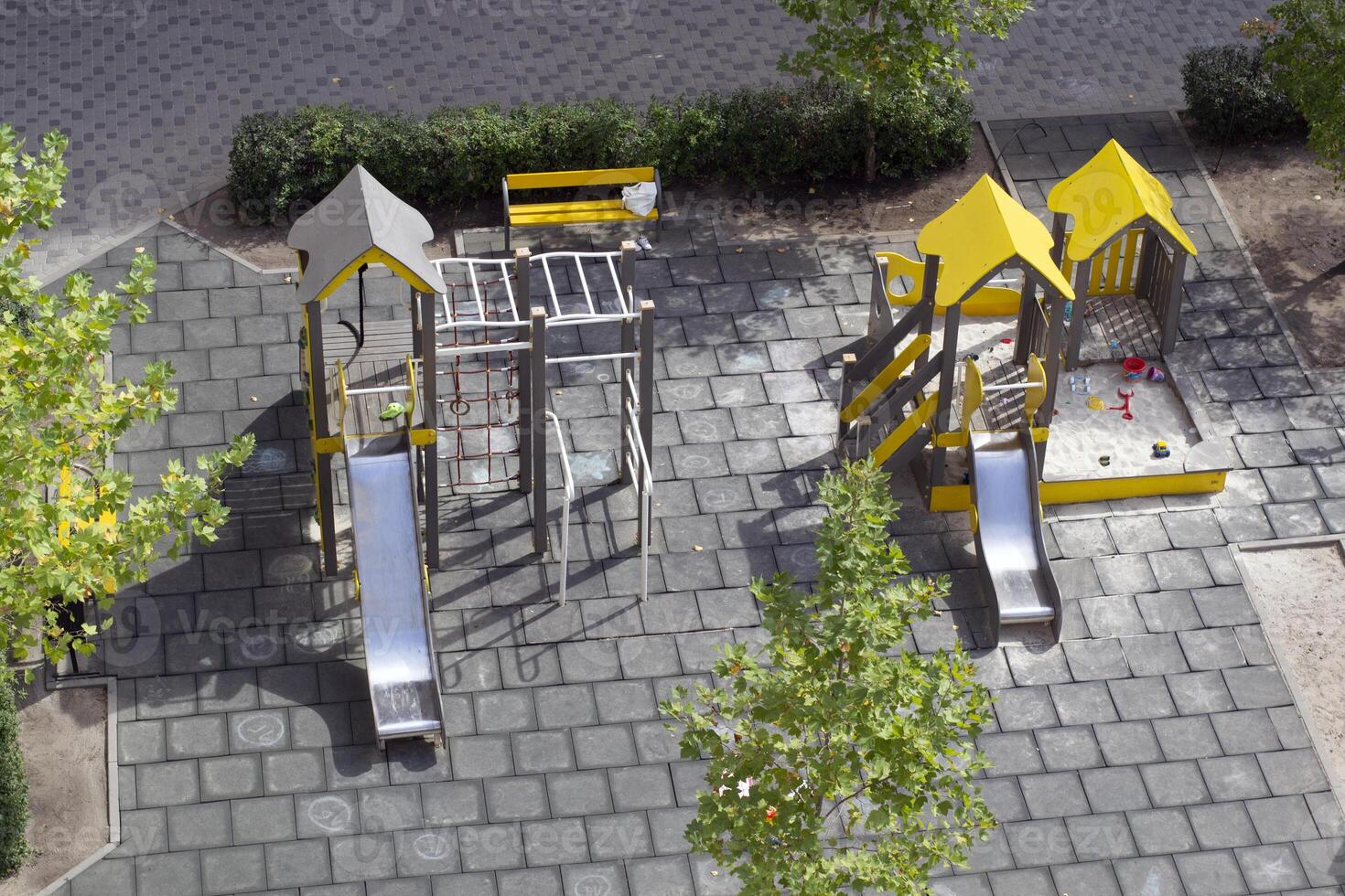 Modern colorful Children Playground with different slides photo