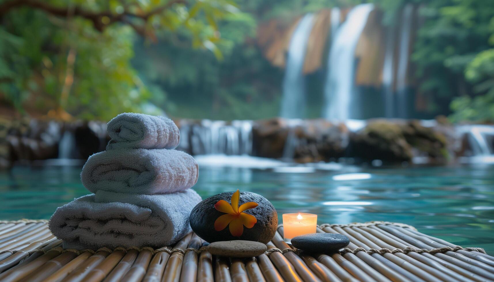 Spa Concept Massage Stones With Towels And Candles photo