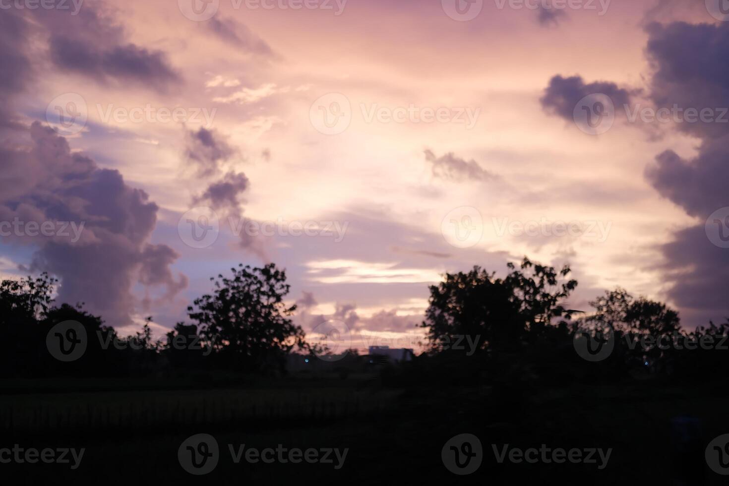 Purple Sky With Clouds And Trees In The Foreground photo