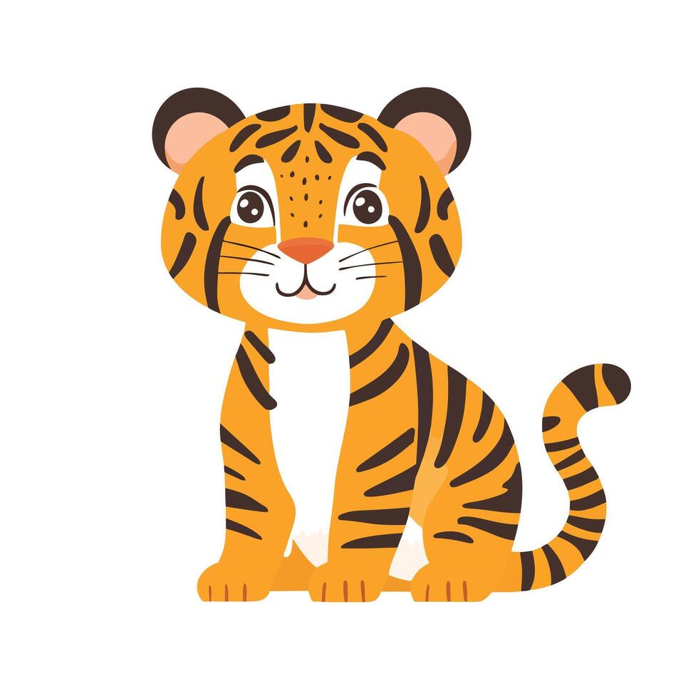 a cartoon tiger sitting on a white background vector