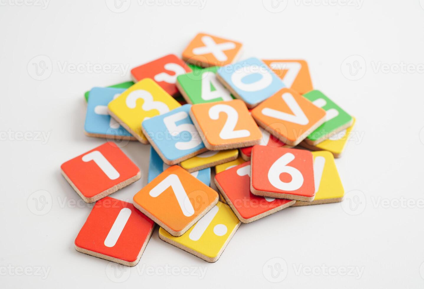 Number wood block cubes for learning Mathematic, education math concept. photo