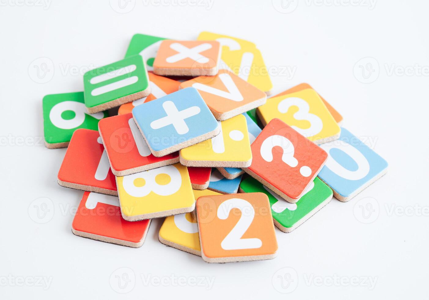 Number wood block cubes for learning Mathematic, education math concept. photo