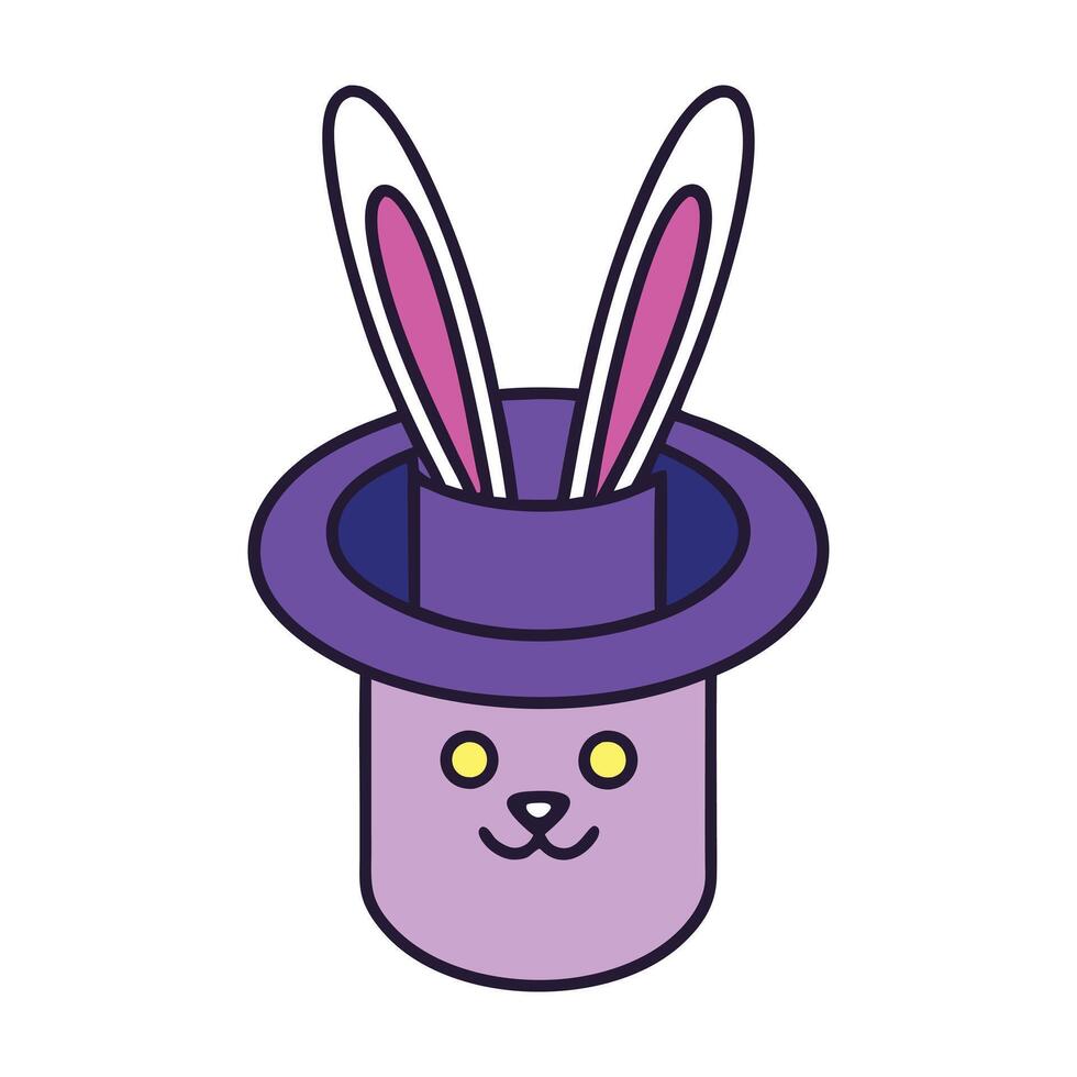Magician Hat and Rabbit Illustration Cartoon Clipart and Line Art Design vector