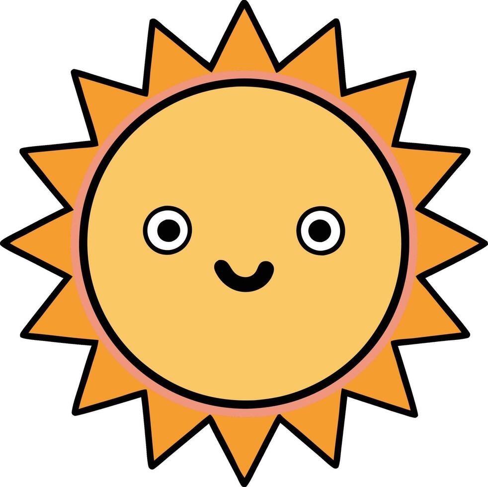 Bright sun illustration in cartoon, clipart, and line art style for digital and print use. vector