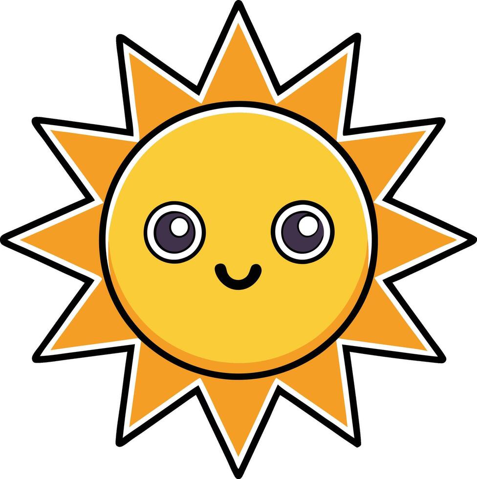 Bright sun illustration in cartoon, clipart, and line art style for digital and print use. vector