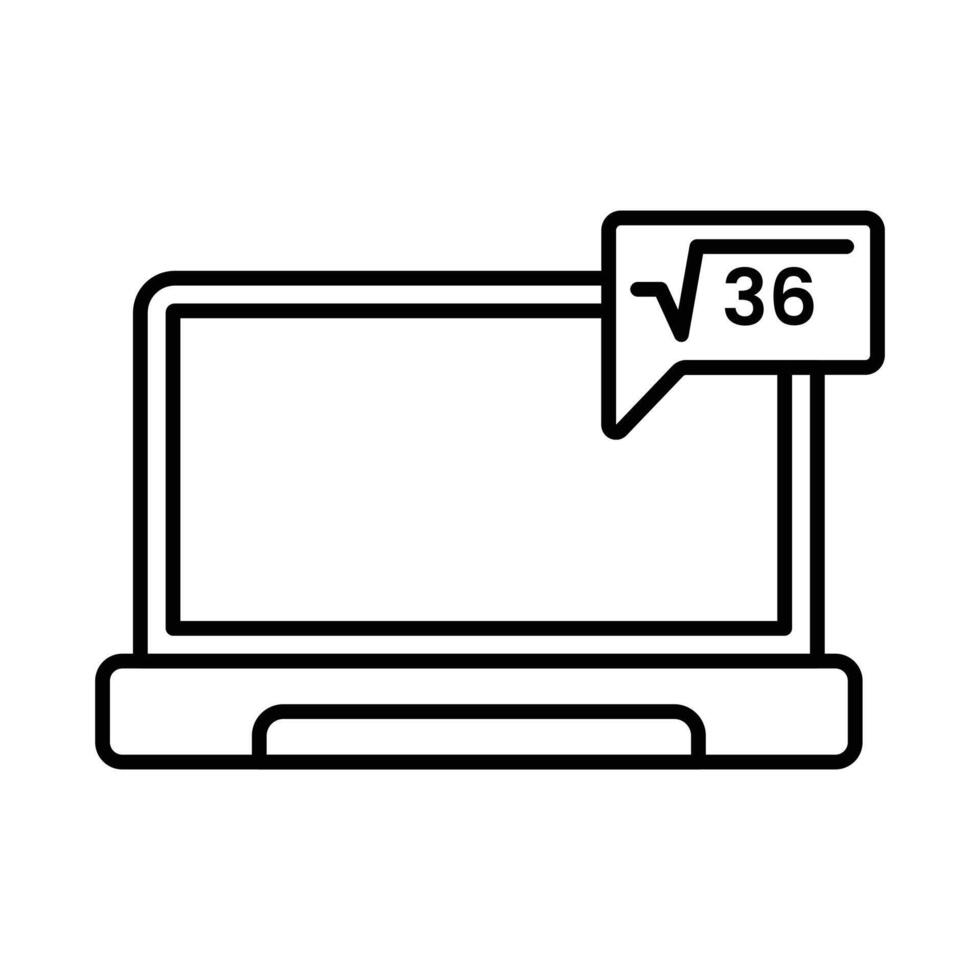 Computer with math learning icon, Outline symbol icon. Editable stroke vector