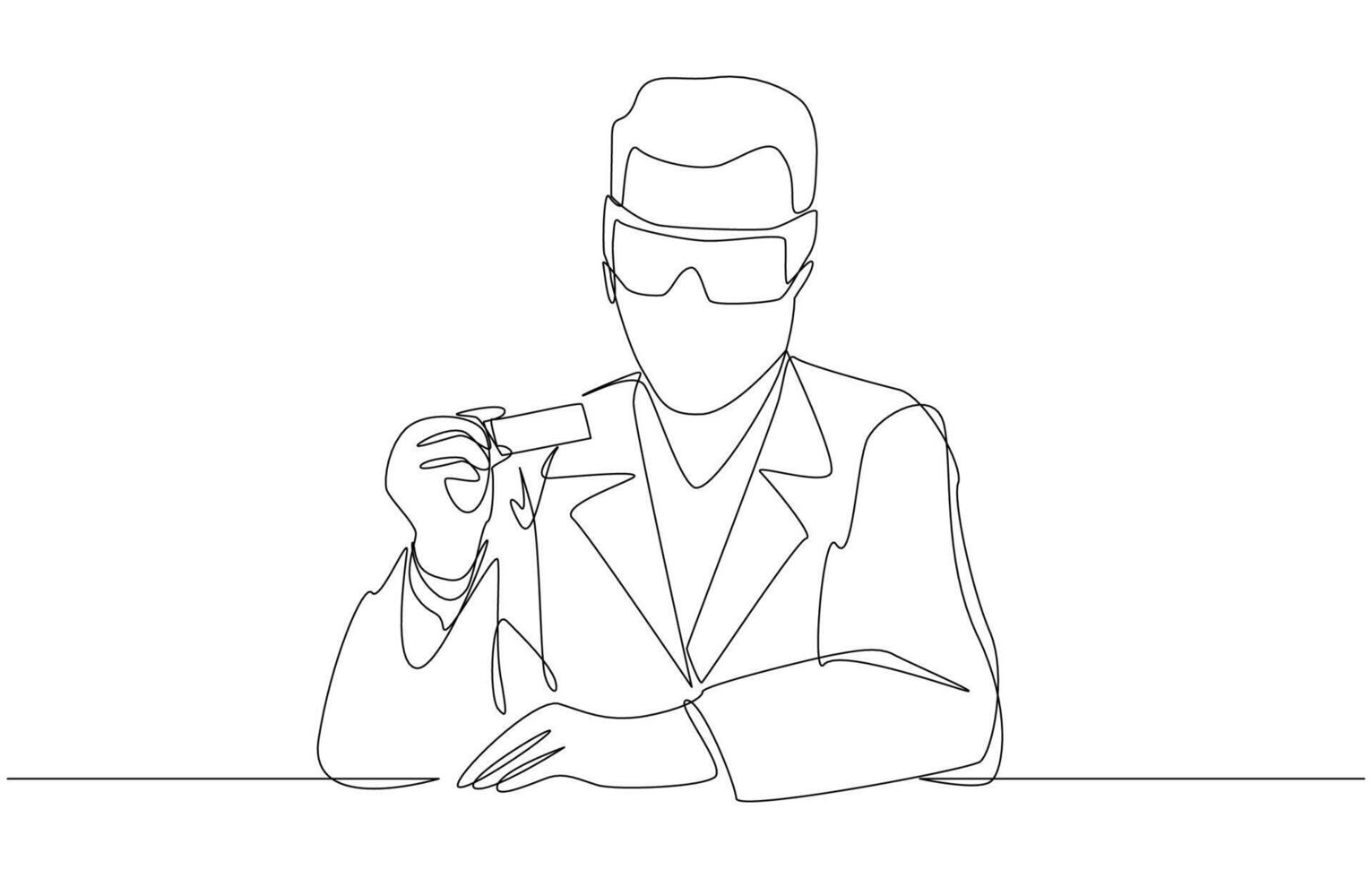 Continuous one line drawing of scientist holding and looking at glass microscope slide, laboratory and thin section preparation concept, single line art. vector
