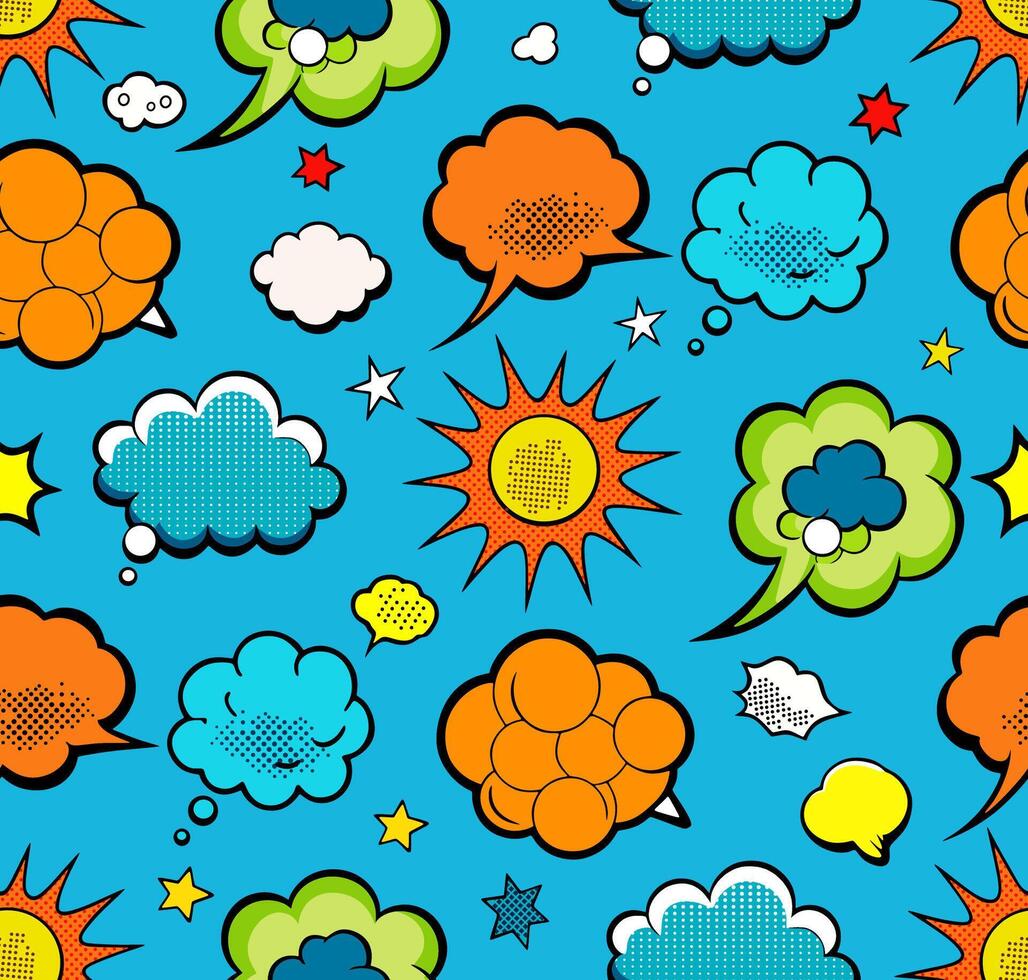 Comic speech bubbles seamless pattern on a various styles of underground comix texture, stock image comic book vector