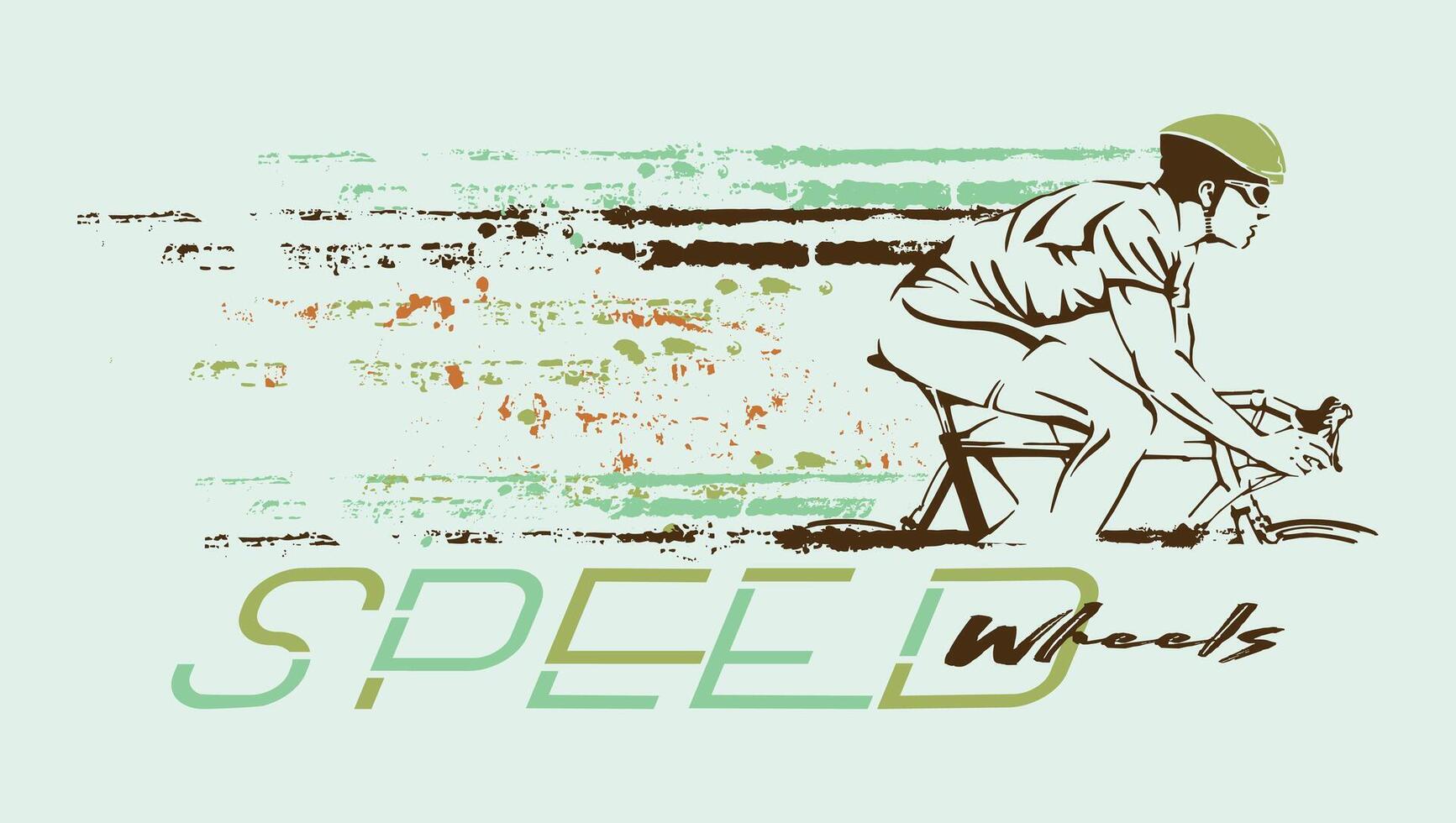 Illustration of a stylized cyclist in competition. Art in composition with text and texture effects simulating dynamics and speed. vector