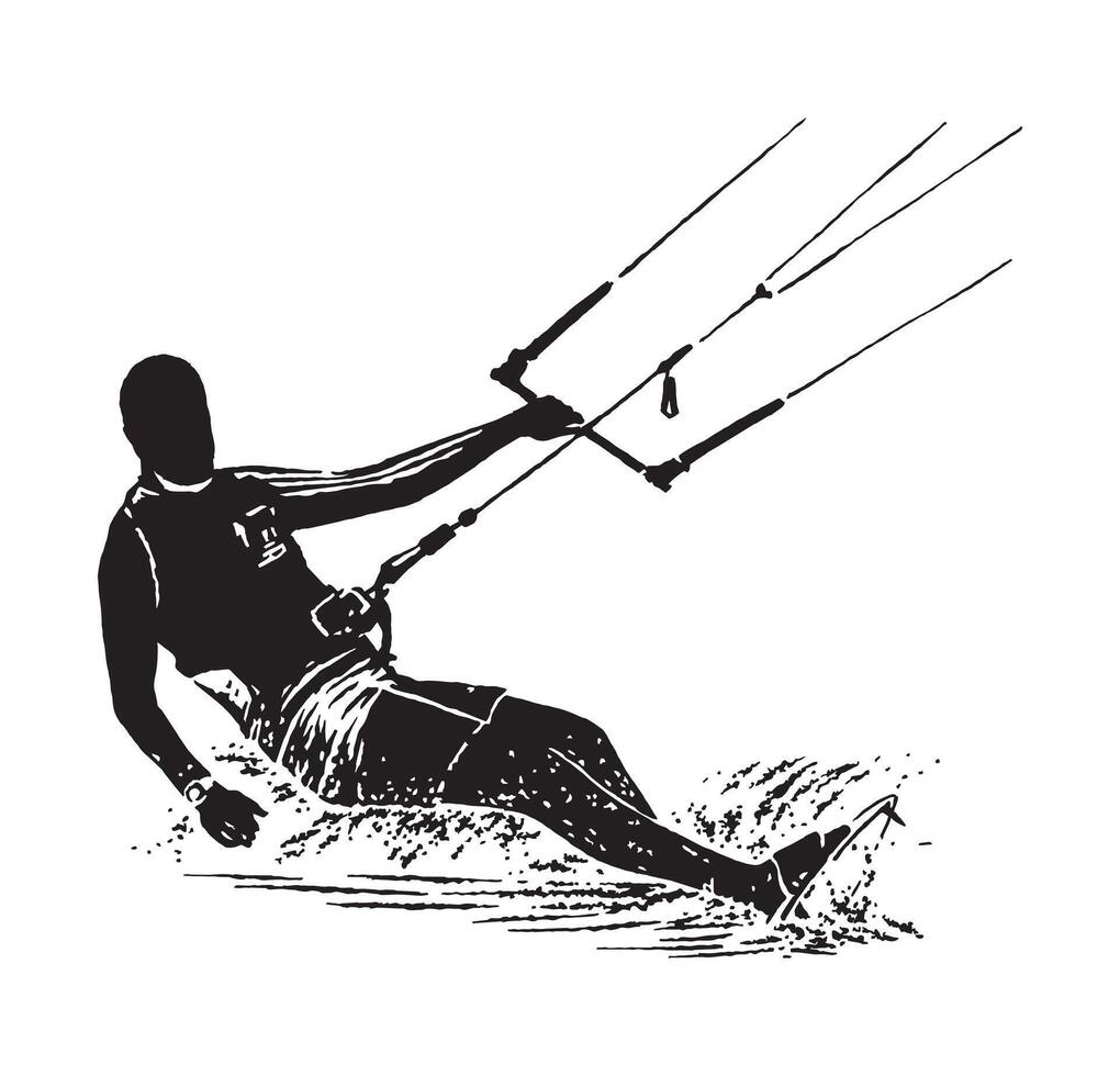 Silhouette illustration of a Kite Surfer. vector
