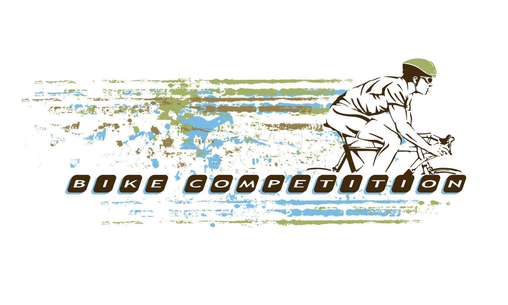Stylized cyclist illustration. Composition art with text and texture effects. vector