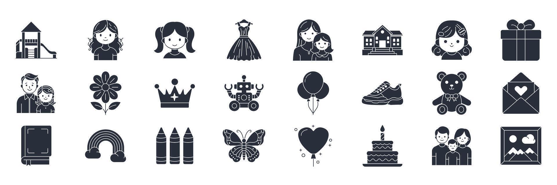 National Daughter Day icons set, Included icons as Baby Girl, Crayon, Rainbow, Flower and more symbols collection, logo isolated illustration vector