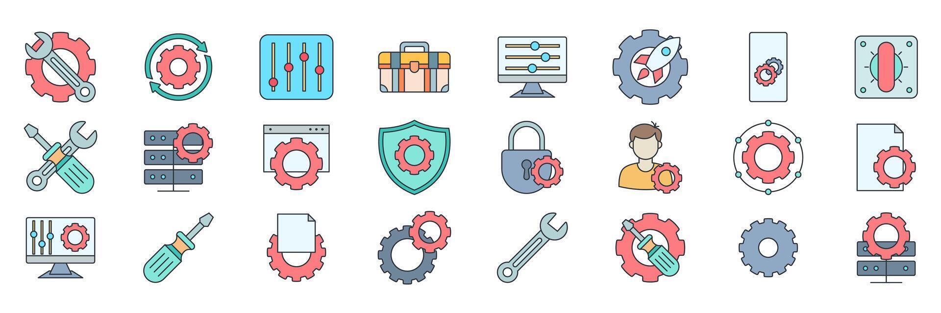 settings icons set, Included icons as Advanced setting, Screwdriver, Privacy setting, Gear and more symbols collection, logo isolated illustration vector