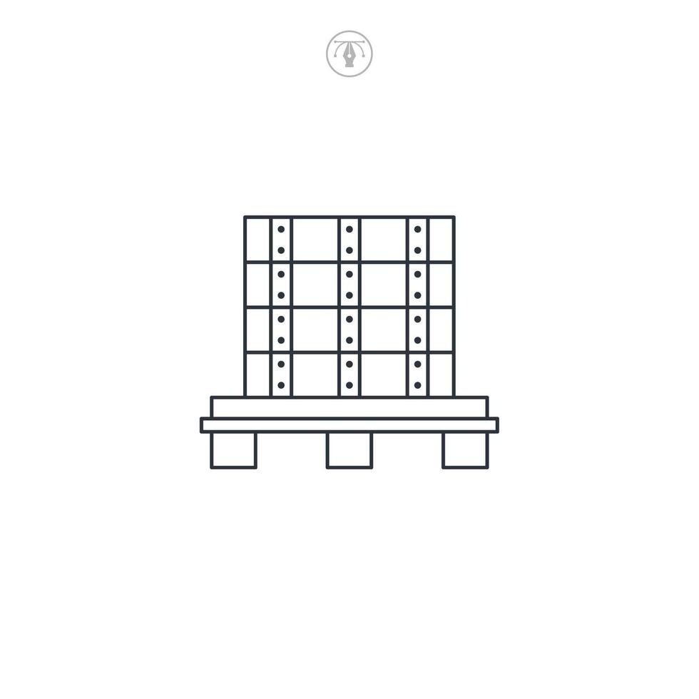 shipping freight cardboard delivery box or packaging on wooden rack icon symbol illustration isolated on white background vector
