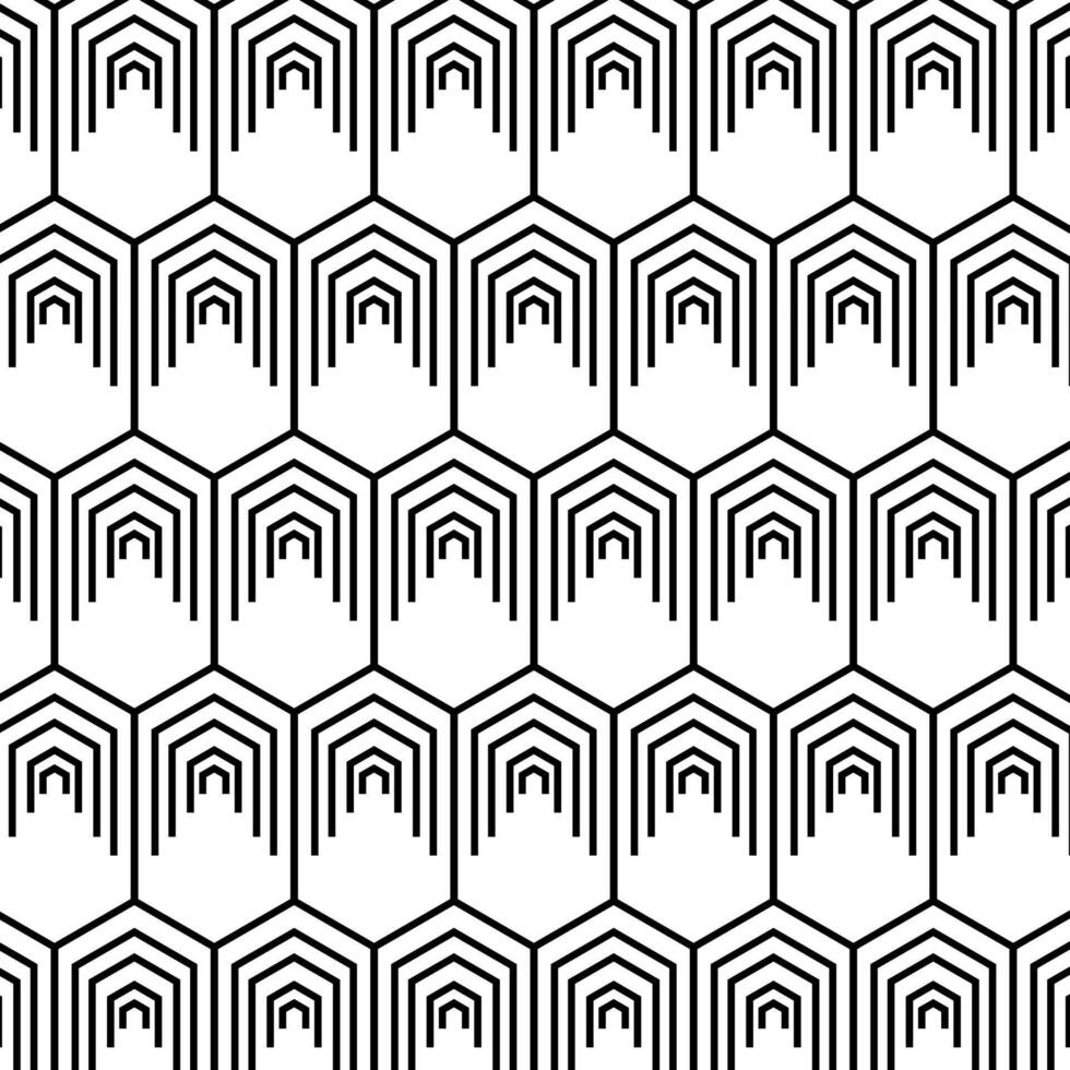 Black And White Pattern Of Hexagons With Lines In The Style Of Art Deco vector