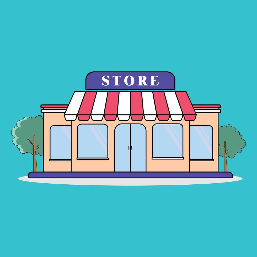 Front View Of Commercial Buildings Such As Grocery Stores vector