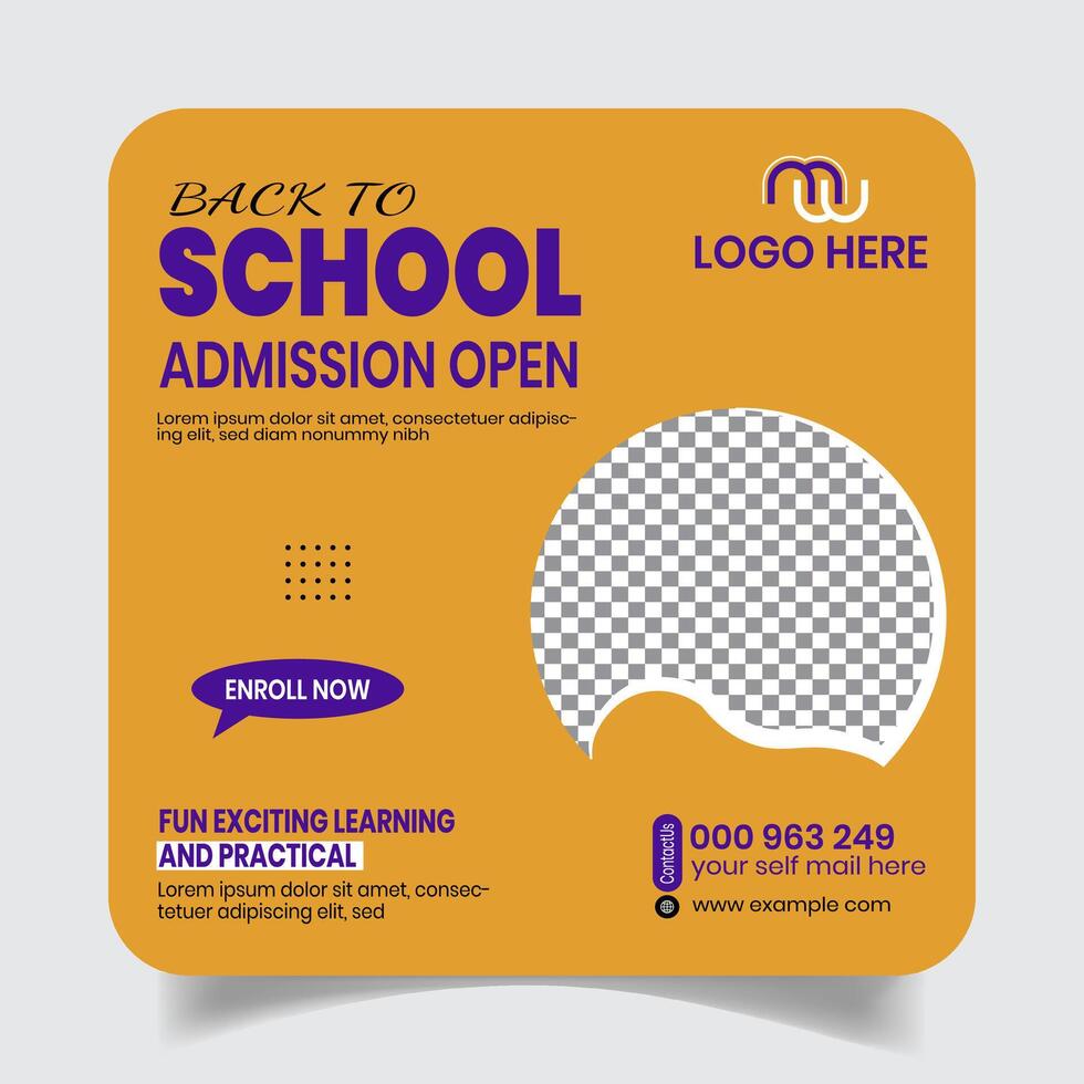 Minimalistic New Kids School Social Media Post Template Design vector