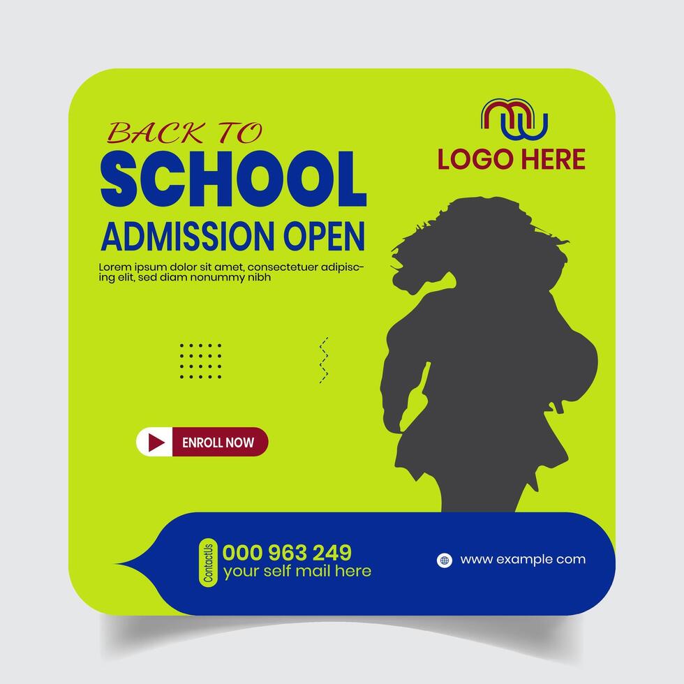 School Open Ads Social Media Post Template Design vector