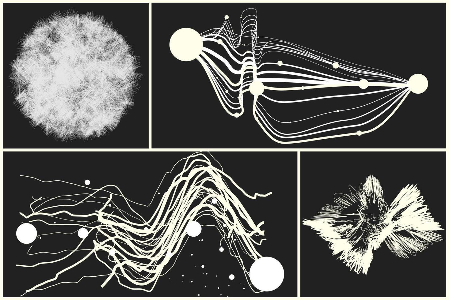 Abstract black and white background with generative art elements. Futuristic and glitched shapes in cyberpunk style. vector