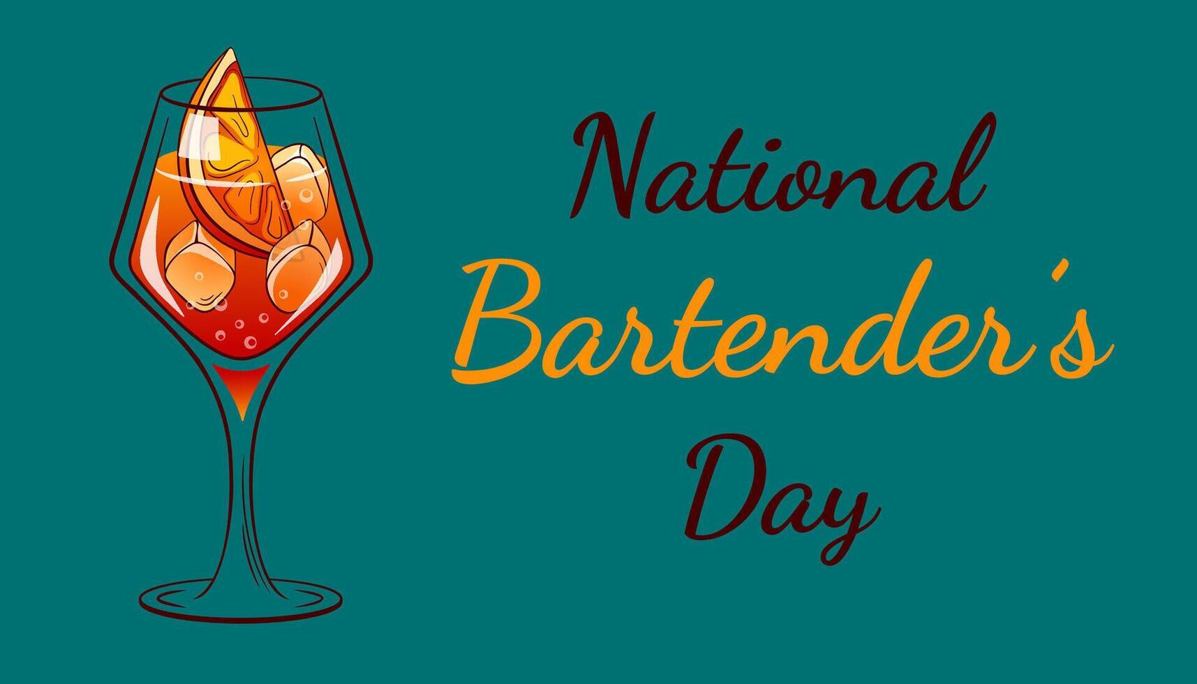 National Bartenders Day banner with cocktail Aperol Spritz, orange slice and ice cubes. December 2 Holiday. Template for background, card, poster. vector