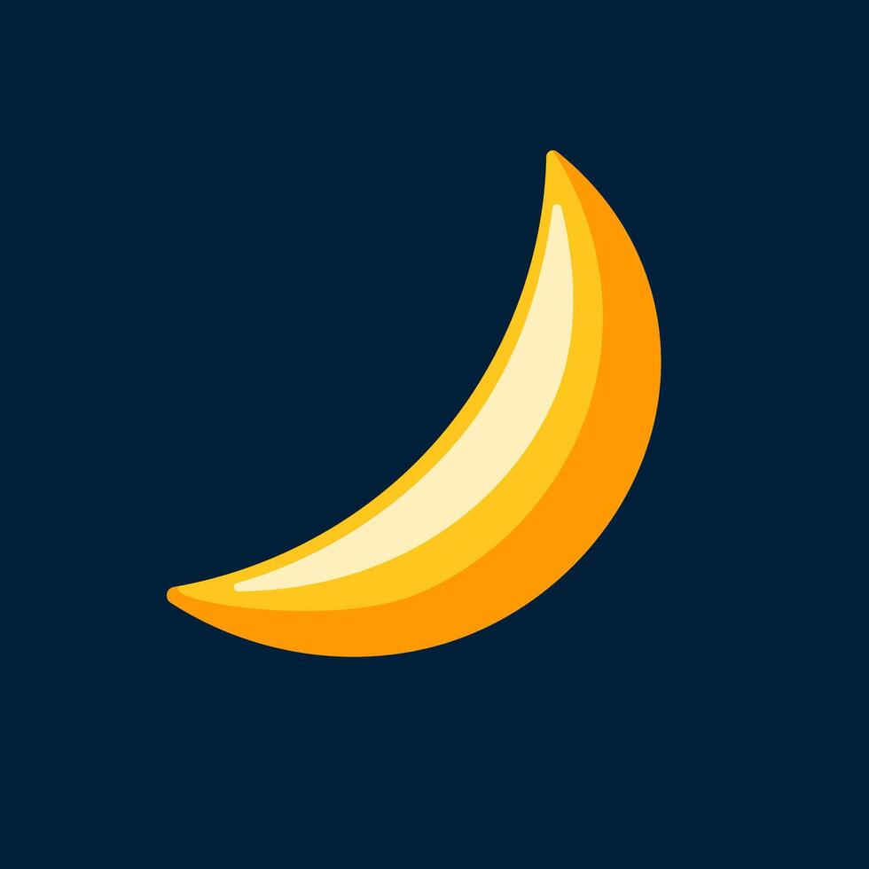 Glowing crescent moon icon in cartoon style. Weather logo on deep blue background. vector