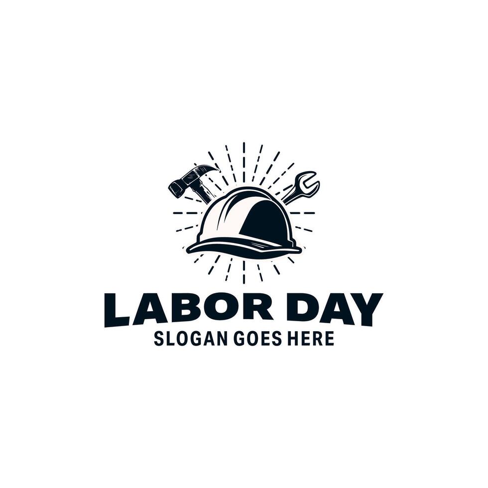 Labor Day. helmet with hammer and wrench logo design vector