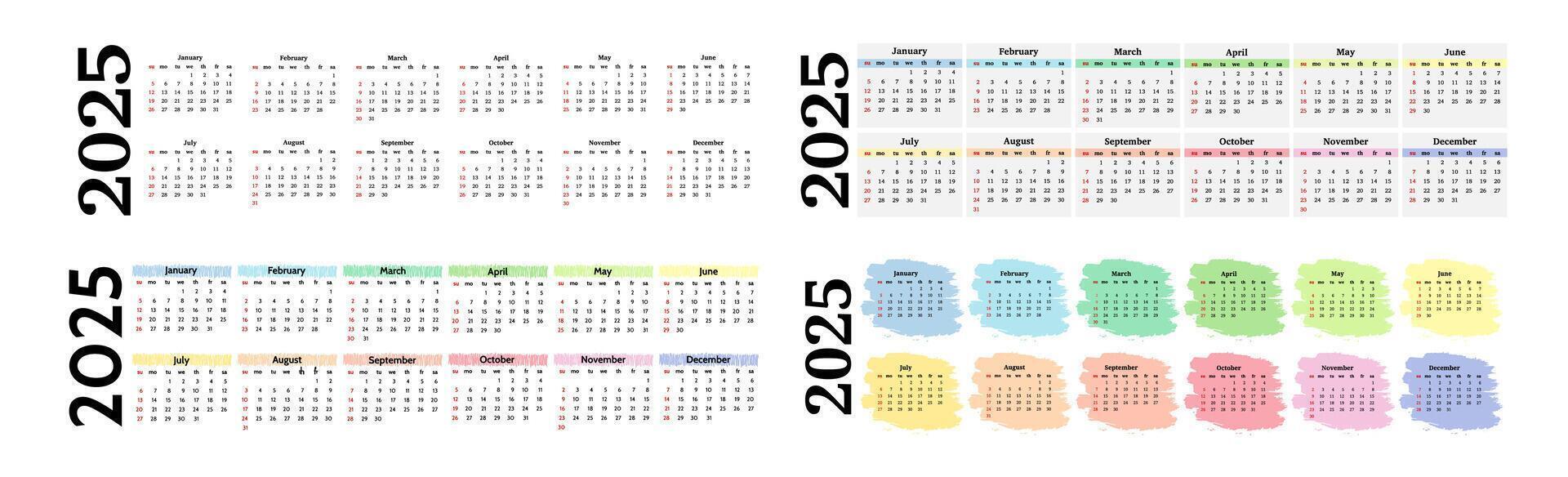 Set of calendars for 2025 isolated on a white background vector