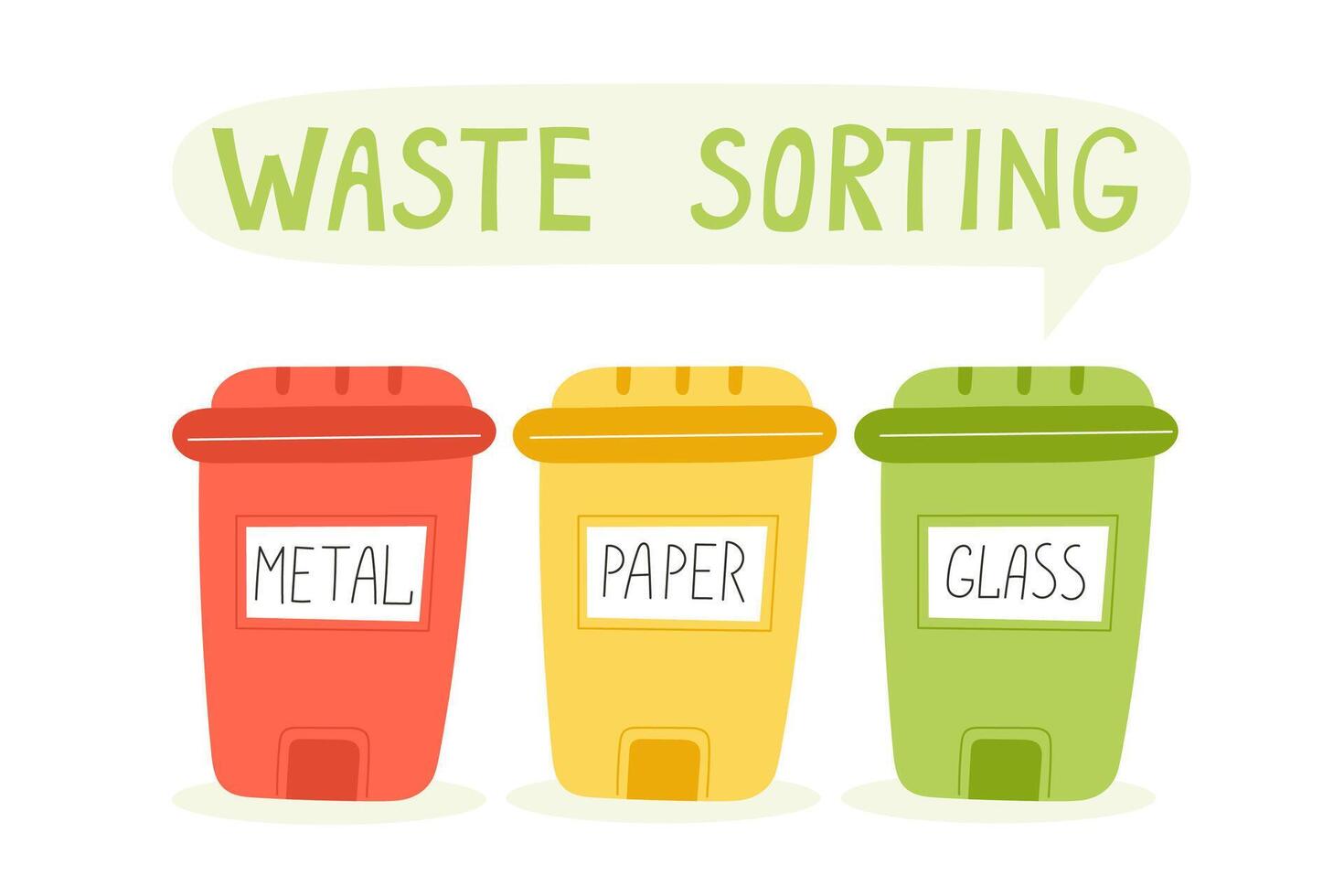 Recycling Bins for Paper, Metal, and Glass with Waste Sorting Message vector