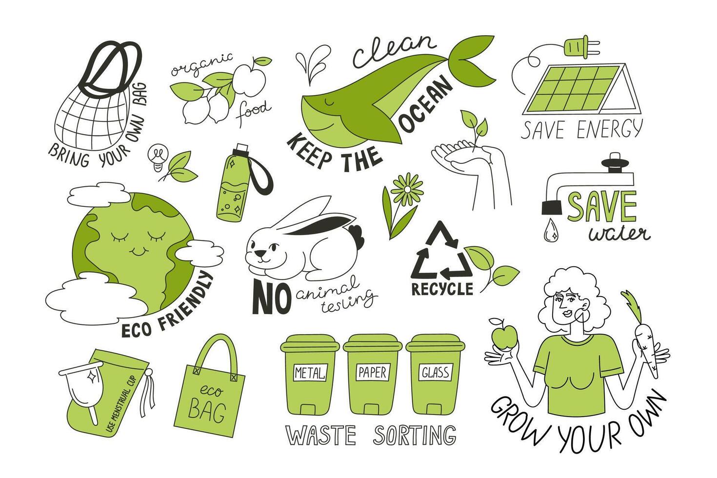 Eco-Friendly Elements Pack, Sustainable Icons and Green Design Set vector