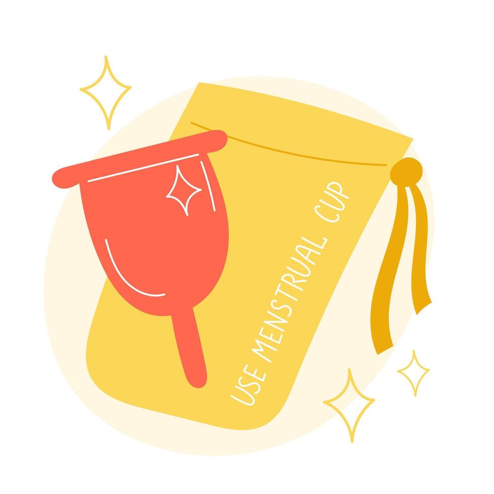 Menstrual Cup with Storage Bag and Use Menstrual Cup Message vector