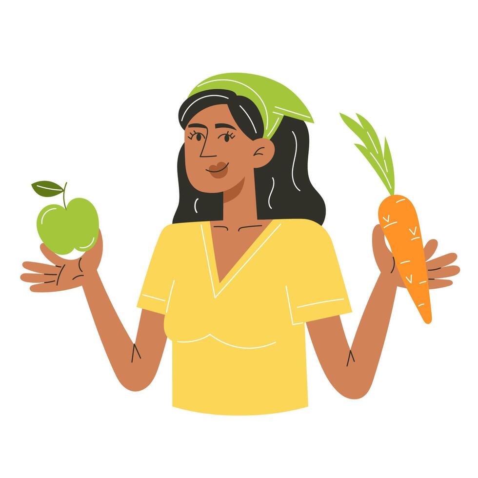 Woman Holding Apple and Carrot with Grow Your Own Message vector