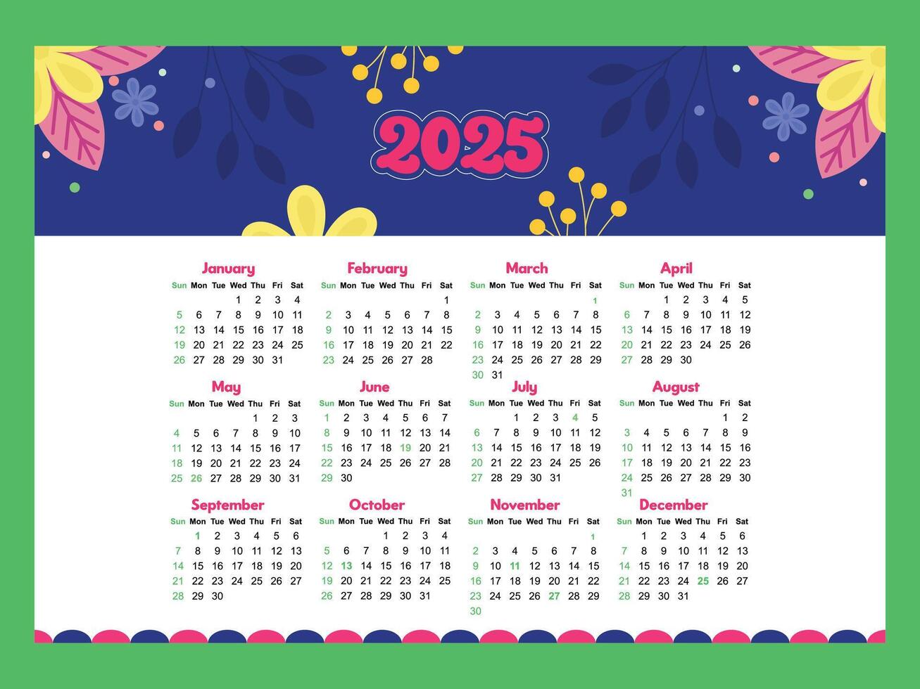 Abstract decorative geometric 2025 New Year Calendar template grid style vector