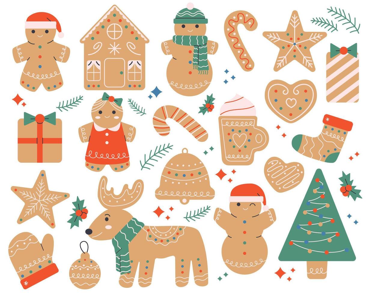 Gingerbread cookies set vector