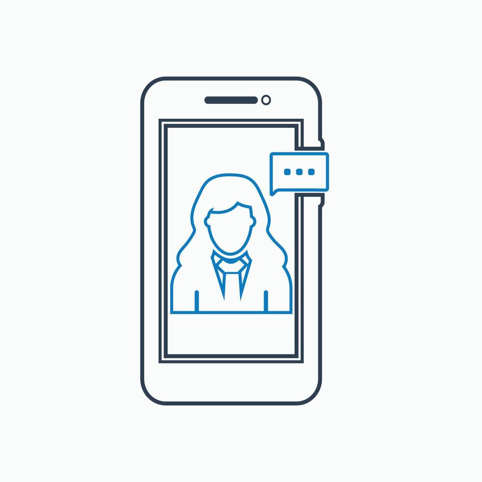 Online business support icon with female symbol and mobile sign. Line style EPS. vector