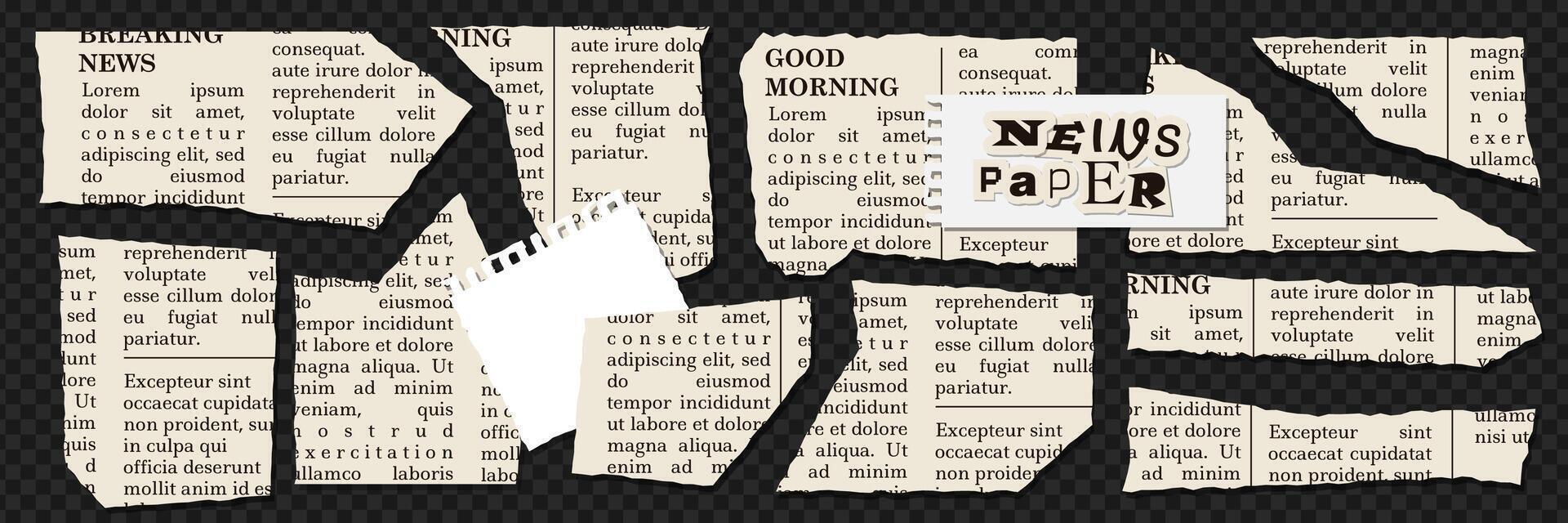 Torn out newspaper sheet elements set for scrapbooking. Old small paper pieces with ripped edges. collage elements collection. vector