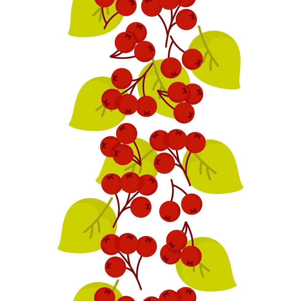 Seamless vertical border of autumn red berries and green leaves vector