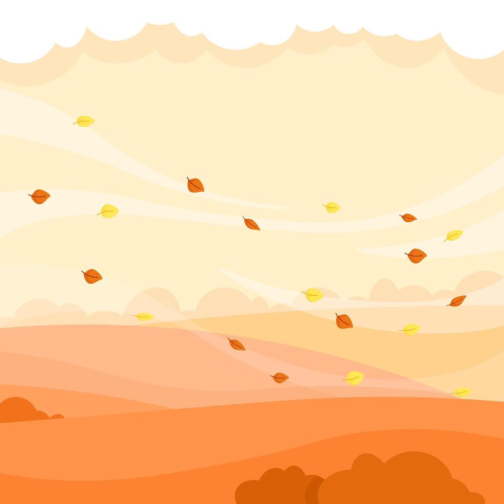 Autumn landscape orange field and flying leaves vector
