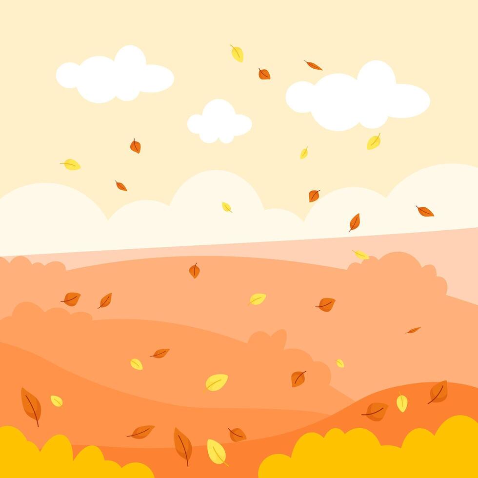 Autumn landscape with a field and flying leaves vector