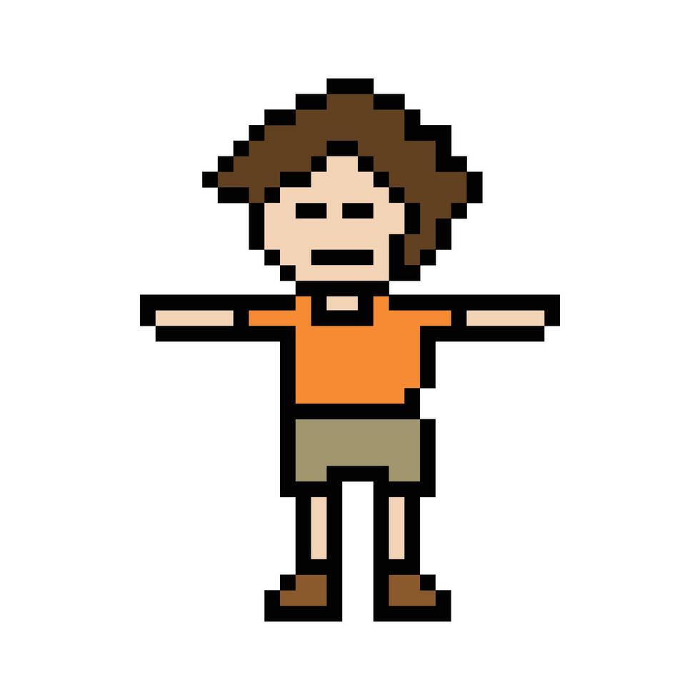 Cartoon pixel cute male or man or boy dance excerise. vector