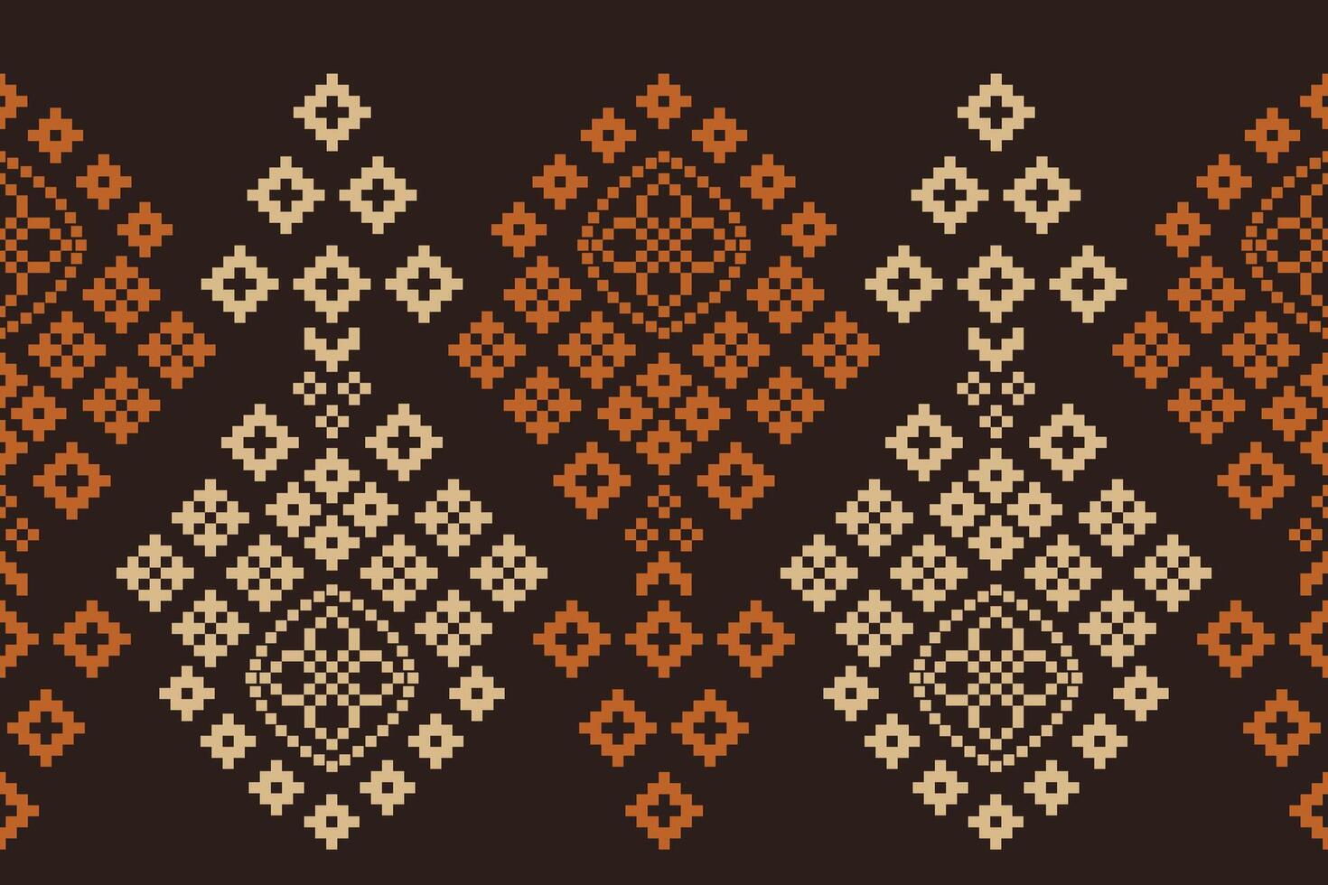 Traditional ethnic motifs ikat geometric fabric pattern cross stitch.Ikat embroidery Ethnic Pixel brown background. vector