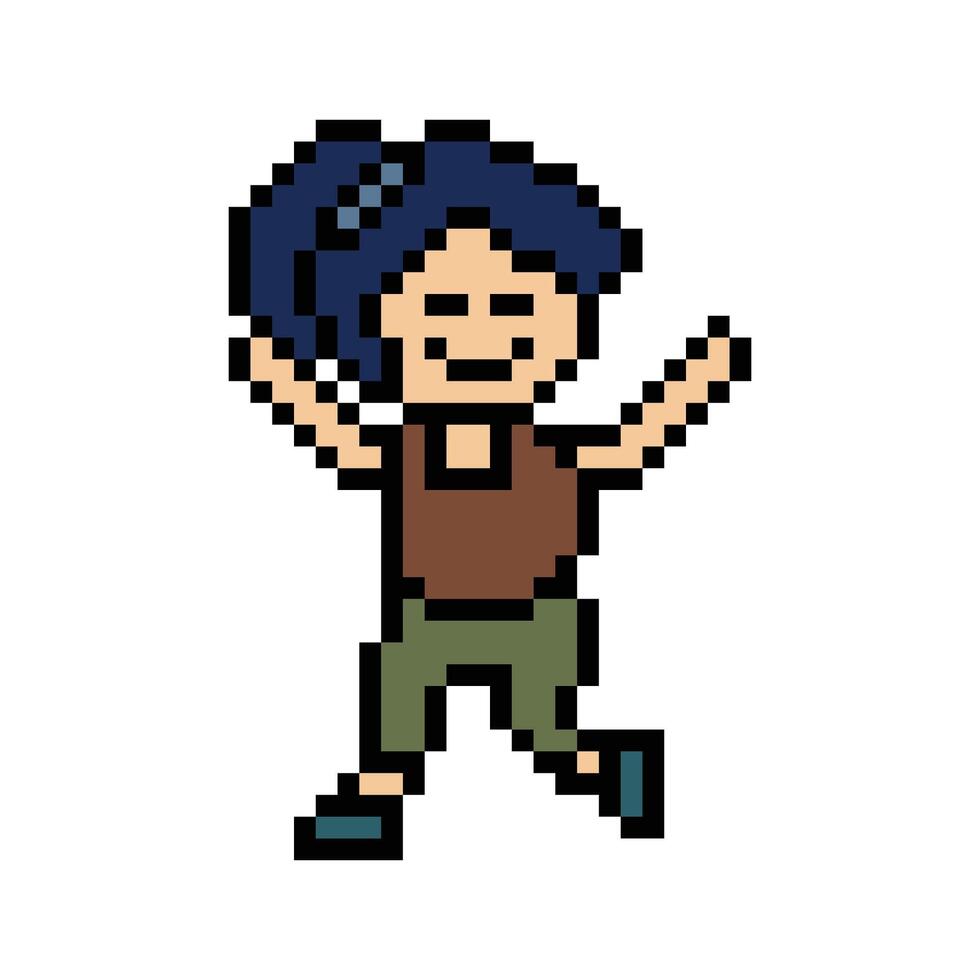 Cute pixel cartoon 8bit character woman lady run or running jog cardio lifestyle exercise. vector