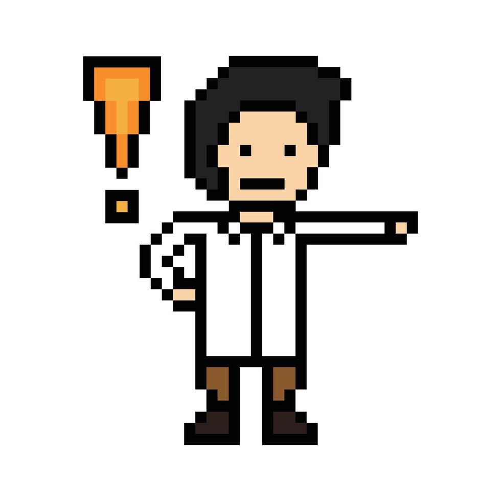 Cartoon pixel 8 bit man doctor science with white background. vector